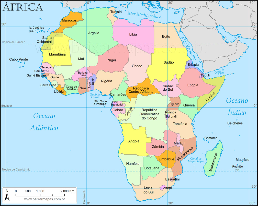Mapa político do continente africano