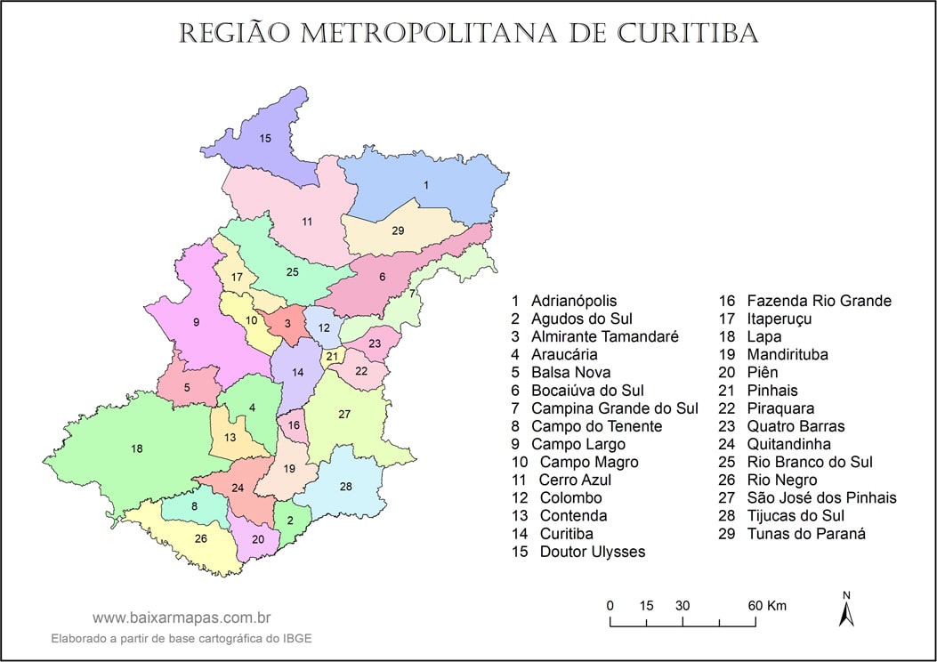 Mapa da Região Metropolitana de Curitiba