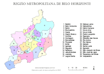 Mapa da Região Metropolitana de Belo Horizonte